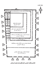 نقشه خانه‌های اطراف مسجدالنبی نشان دهنده موقعیت حجره عایشه در جنوب مسجد